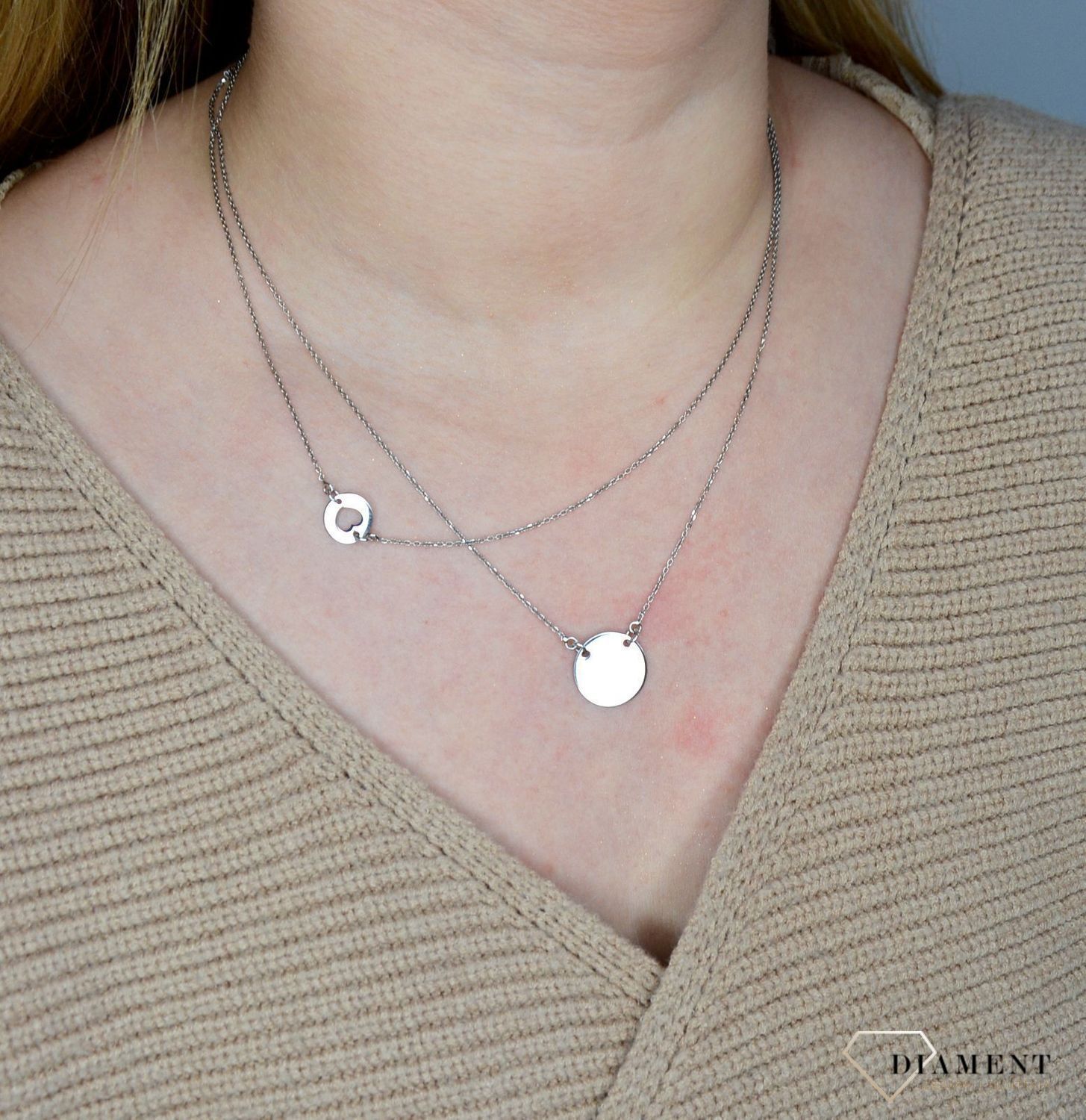 Naszyjnik srebrny Dall'Acqua podwójny z blaszkami C RM CL0015 069.jpg